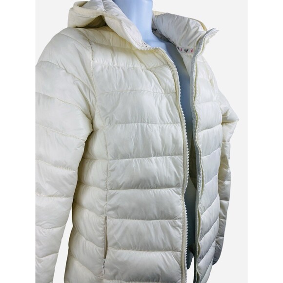 REEF Puffer Jacket Sz. Medium Ivory Lightweight Hooded 100% Nylon - Picture 11 of 11